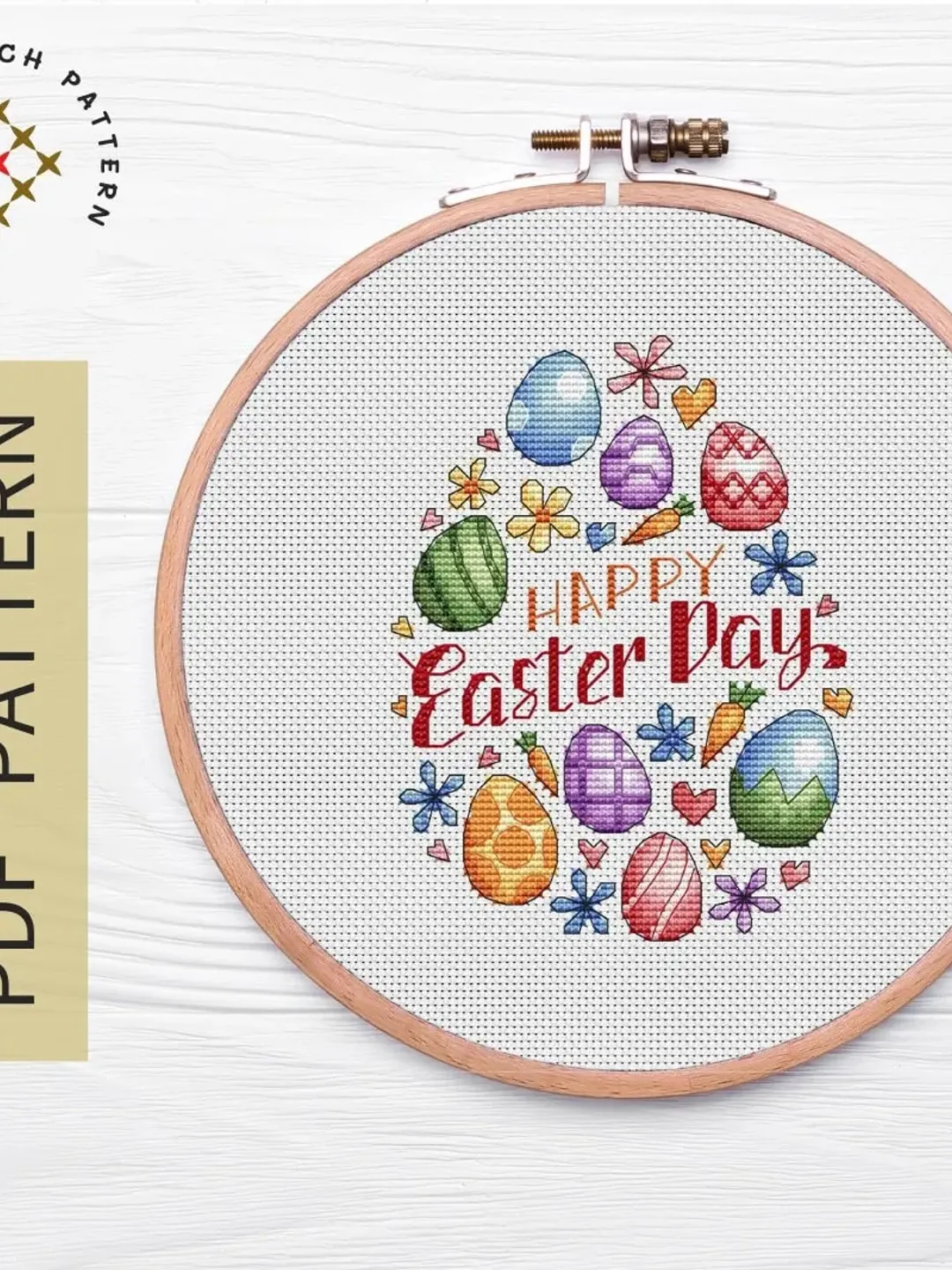 Happy Easter Cross Stitch Pattern PDF, Easter Flowers Eggs Cross Stitch Pattern, Easter Eggs Cross Stitch Pattern, Spring Cross Stitch