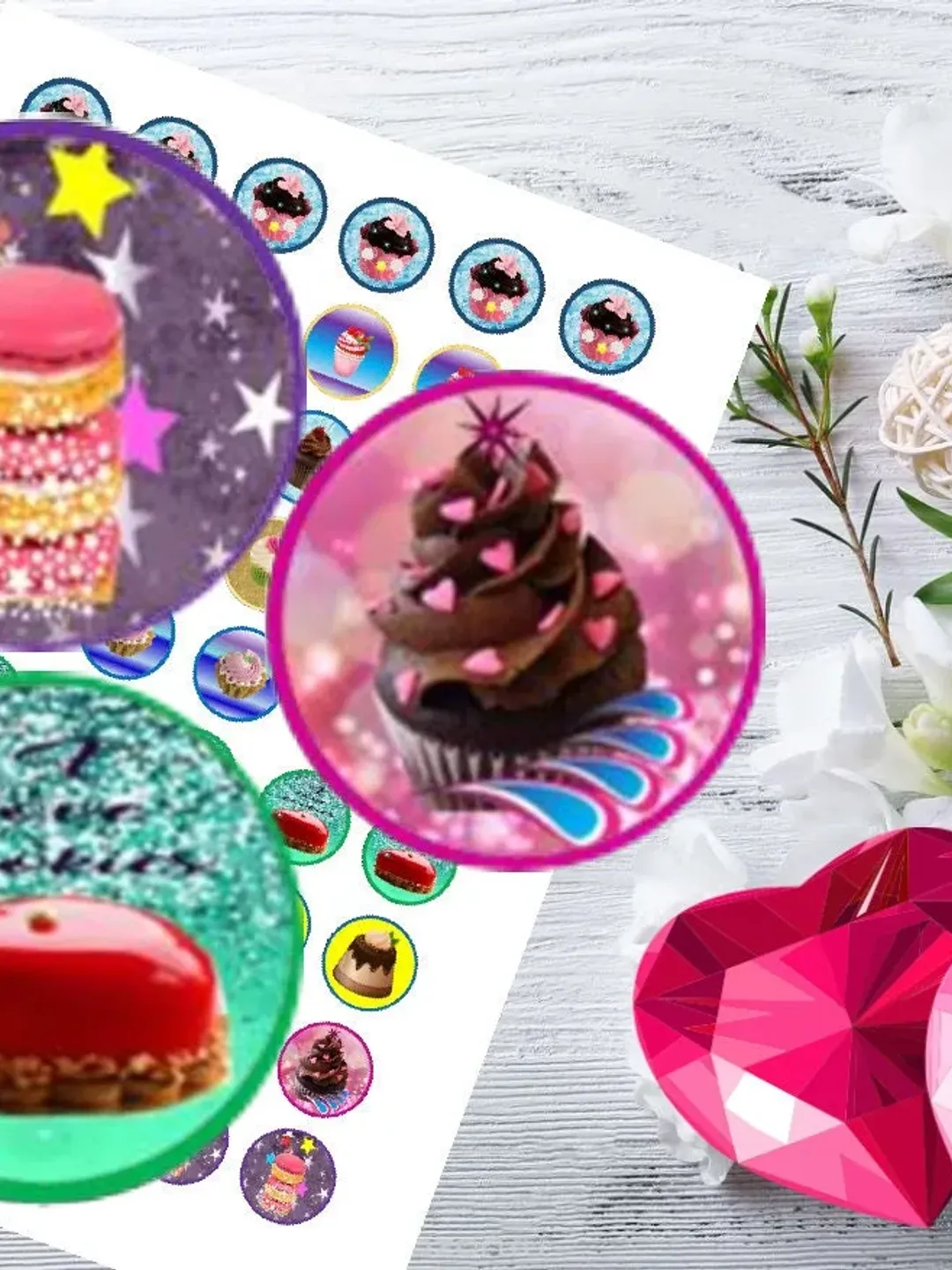 1 Inch Circle Printable Cake Stickers for Cake Topper Badge Glass Resin ...