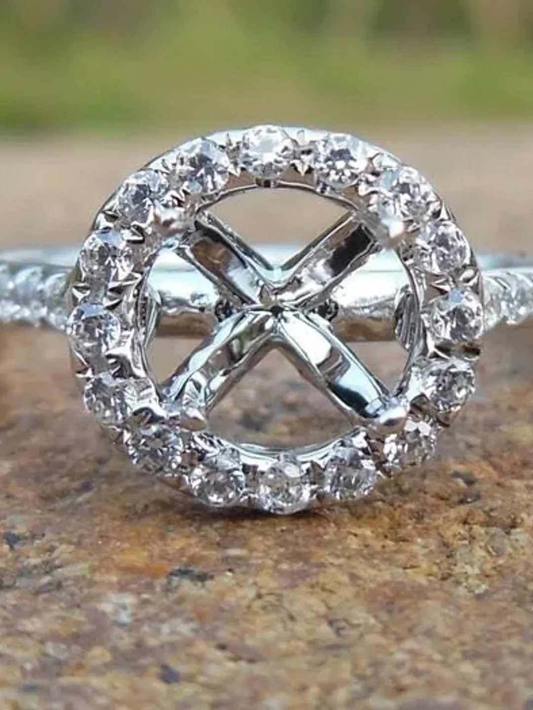 Solid 14K White Gold Round 6MM Fashion Diamond Ring / Halo Semi Mount Ring / Engagement Ring