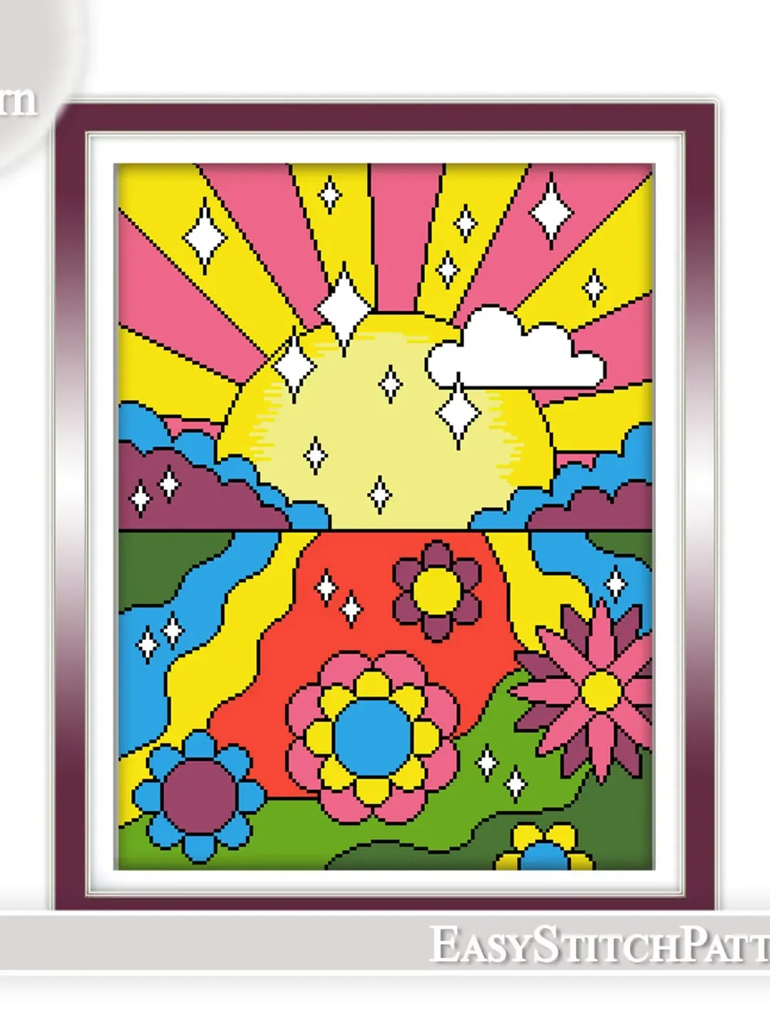 Abstract cross stitch pattern. Hippie style cross stitch pattern. Geometric cross stitch.