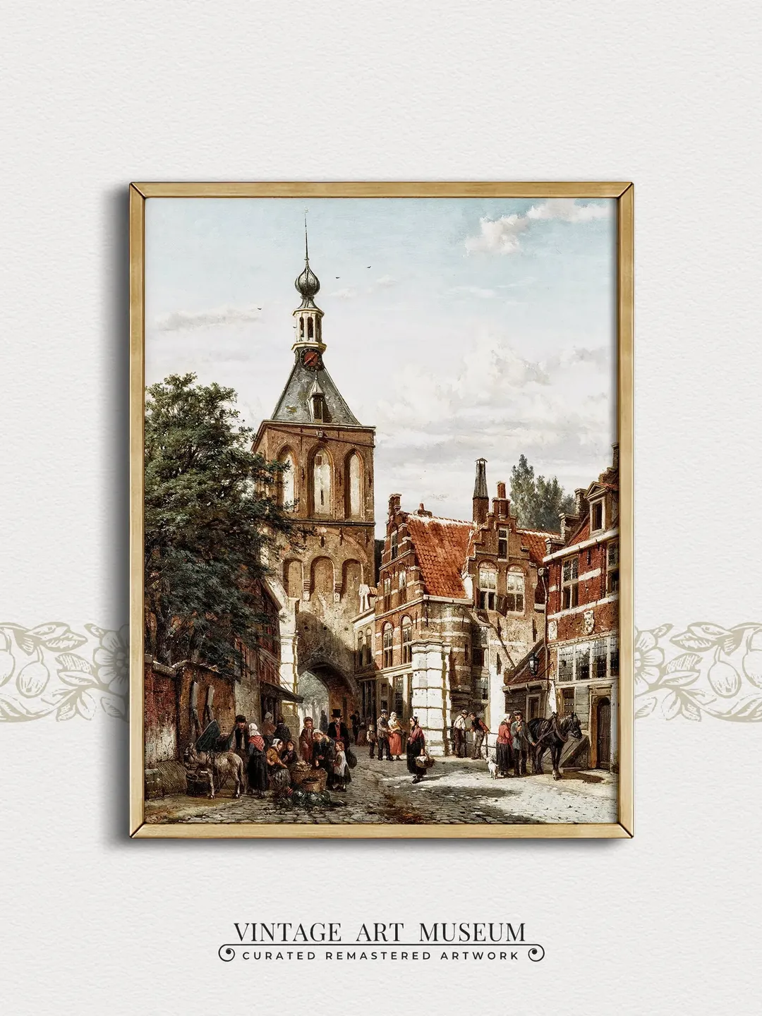 Vintage Dutch Street Scene Oil Painting, Antique Cityscape Architecture Large Wall Art, PRINTABLE Digital | #100
