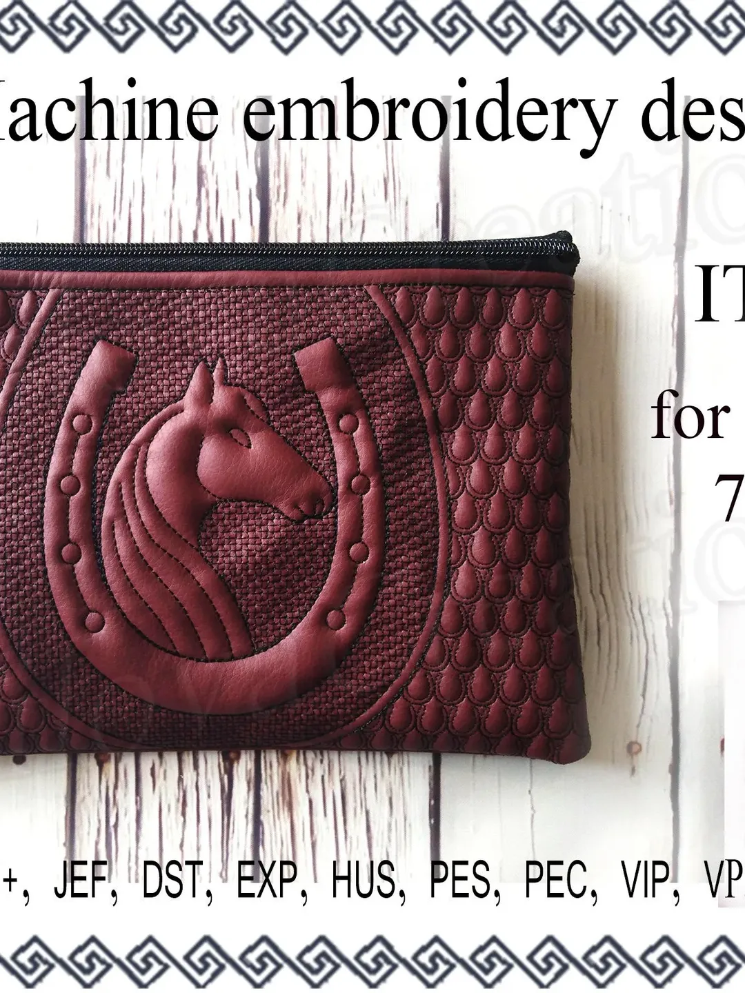 Embroidery design zippered bag horseshoe In the Hoop purse Machine Embroidery Designs cosmetic bag zip bag ITH horse File Instant Download