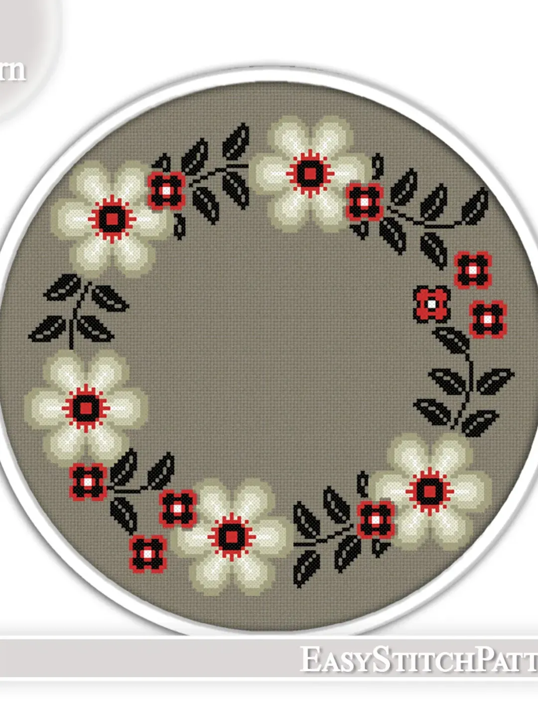 Gothic cross stitch pattern. Floral Wreath cross stitch. Flower frame Cross Stitch.