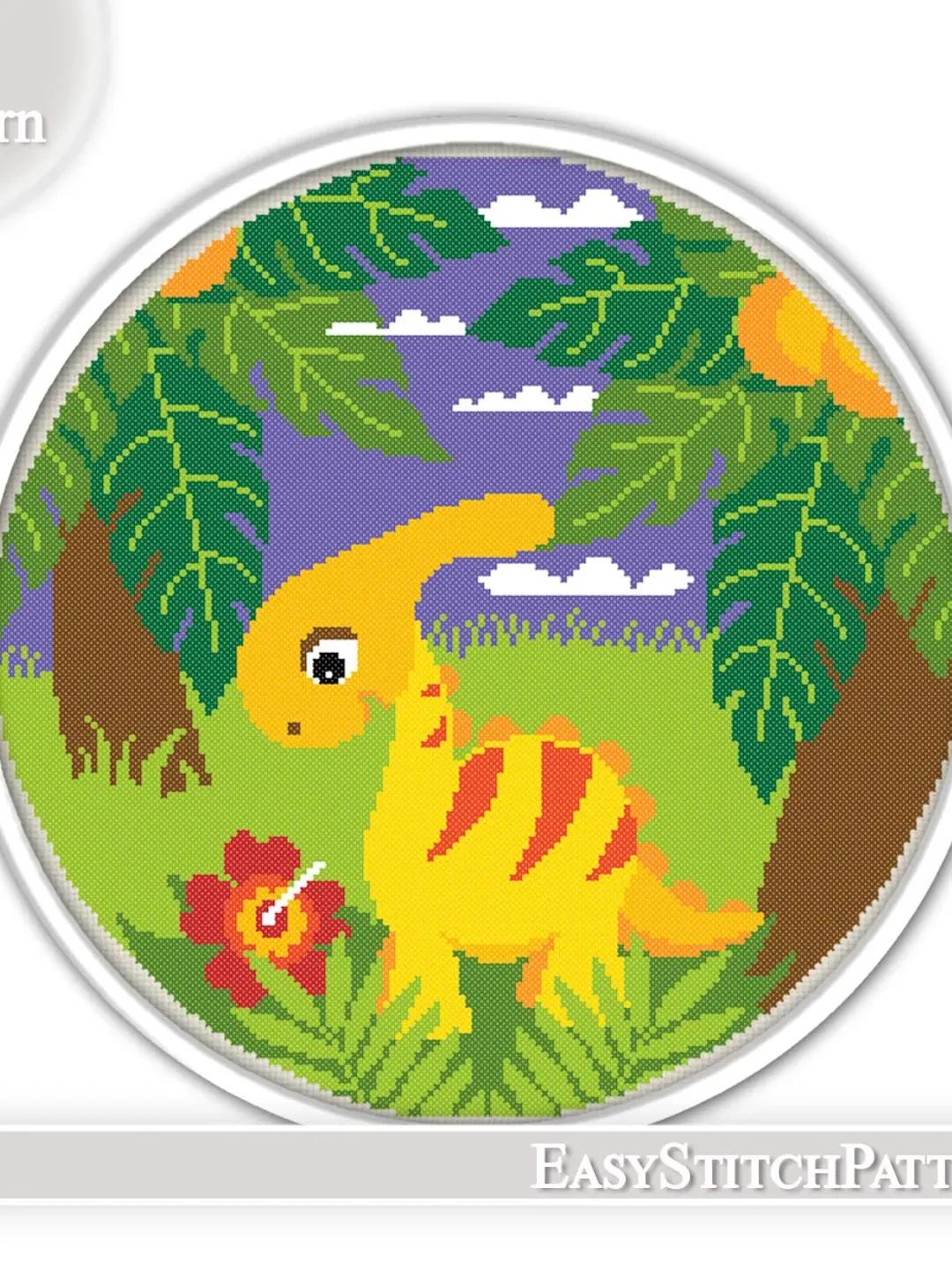 Little dinosaur cross stitch pattern. Cute Cross Stitch. Nursery Cross Stitch.