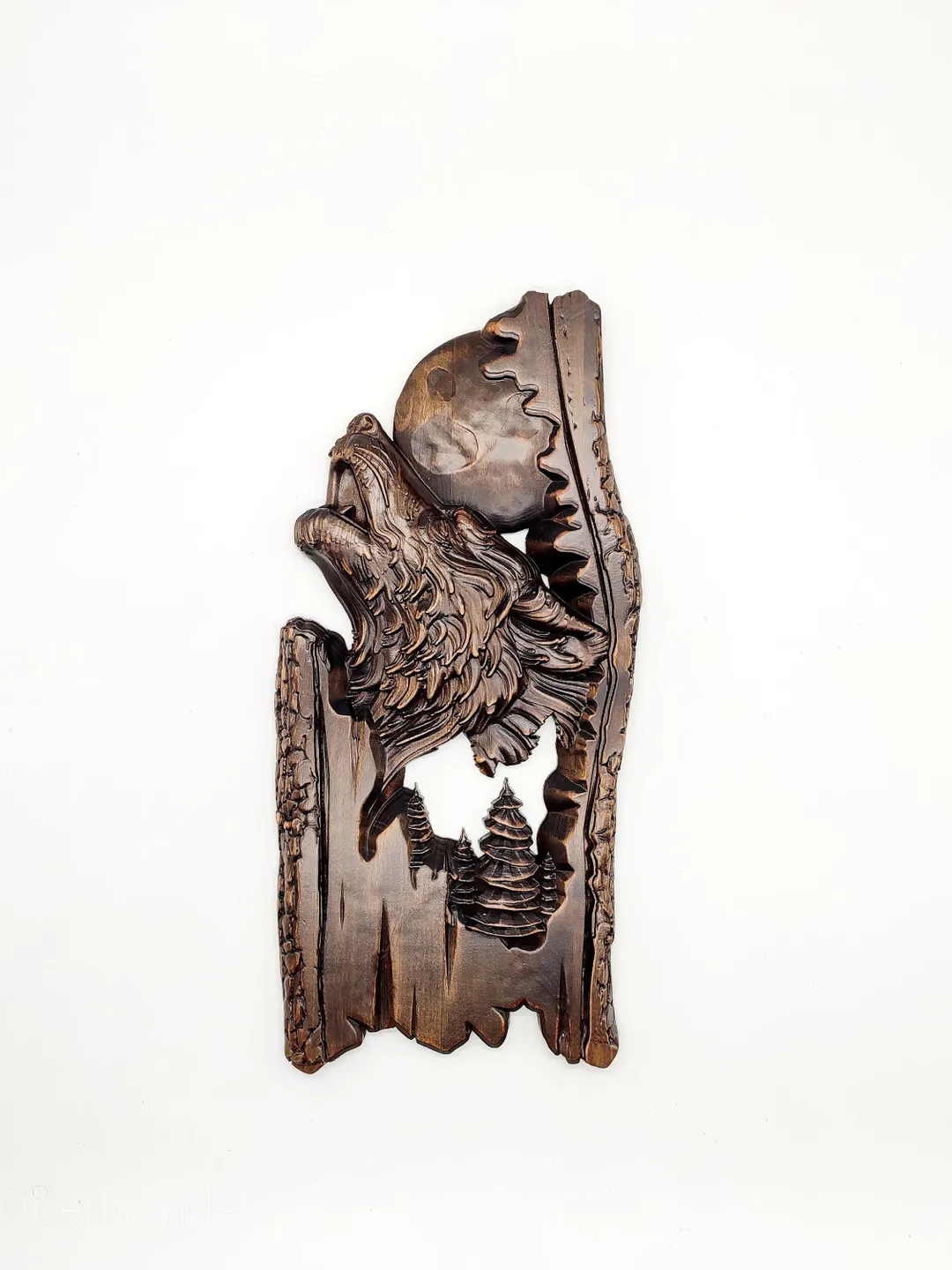 Wooden wall decor, Carved wood wall art, Wooden Carver Panel The Wolf and a Moon, carved wood wall art The Wolf and a Moon