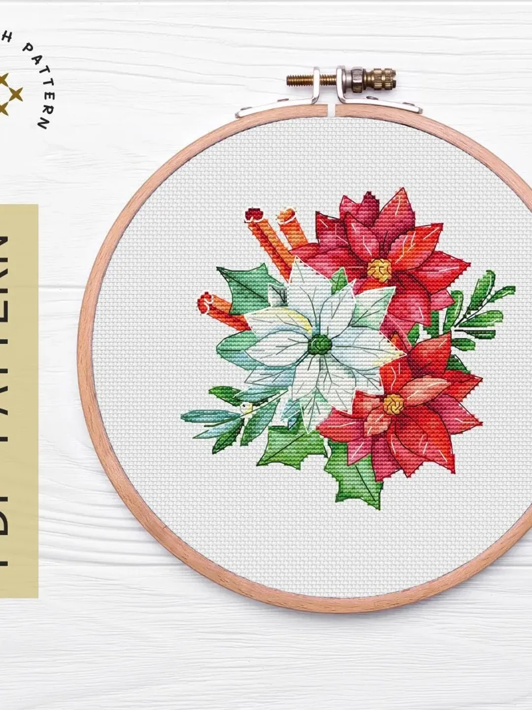 Christmas poinsettia PDF Counted cross stitch pattern christmas Holiday Digital cross stitch chart xmas flowers PDF cross stitch pattern