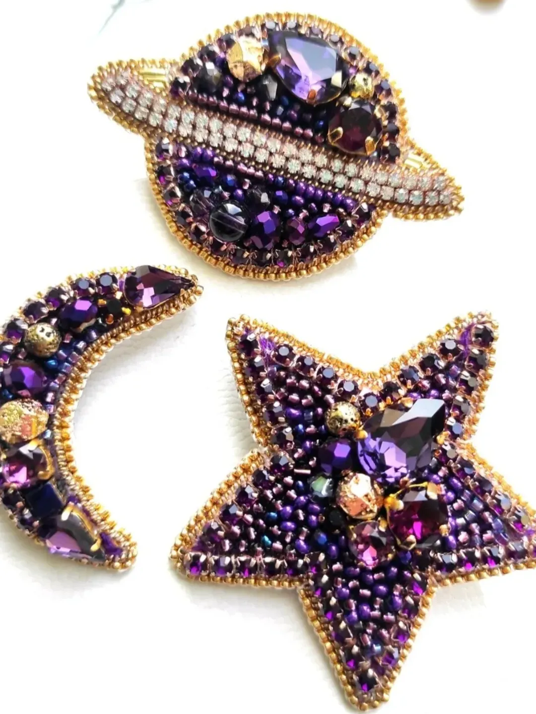 Set of brooches, star brooch, moon brooch, Saturn brooch, space pin, planet brooch, star and moon brooch, jewelry set