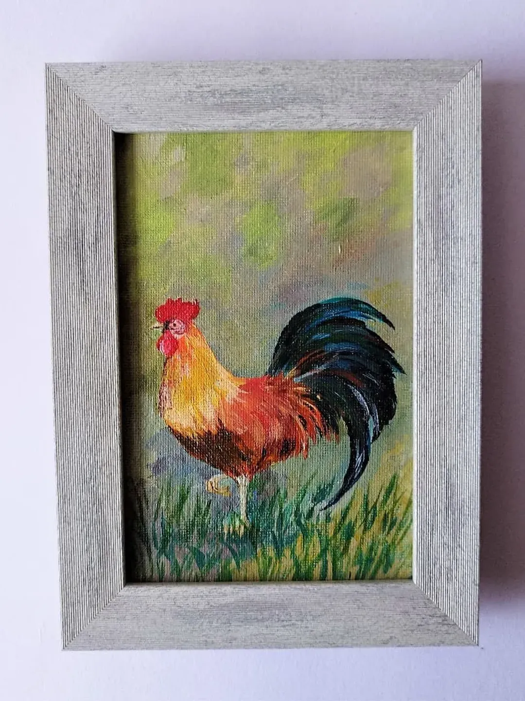 Orange bird painting, Small wall decor, Impasto painting, Bird painting for sale