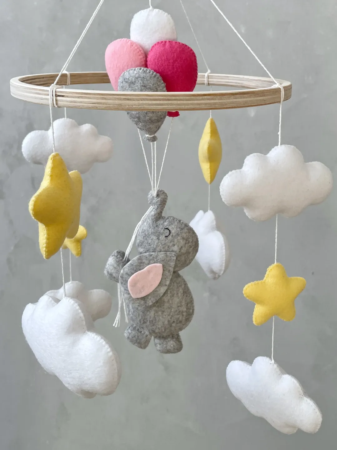Elephant and balloons baby girl crib mobile, Travel nursery decor girl, Baby shower gift mobile