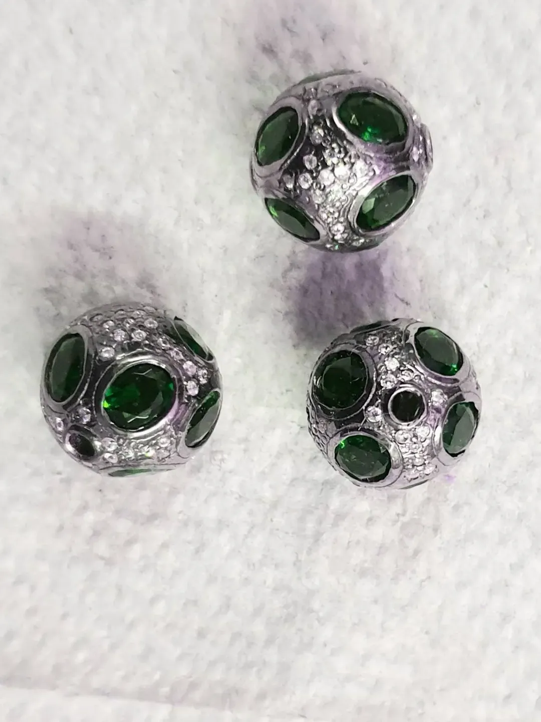 Micro Pave Diamond Beads, Pave Spacer Beads, Green Stone Beads, Shamballa Ball Beads, 925 Sterling Silver Beads, 12MM Round Ball Beads