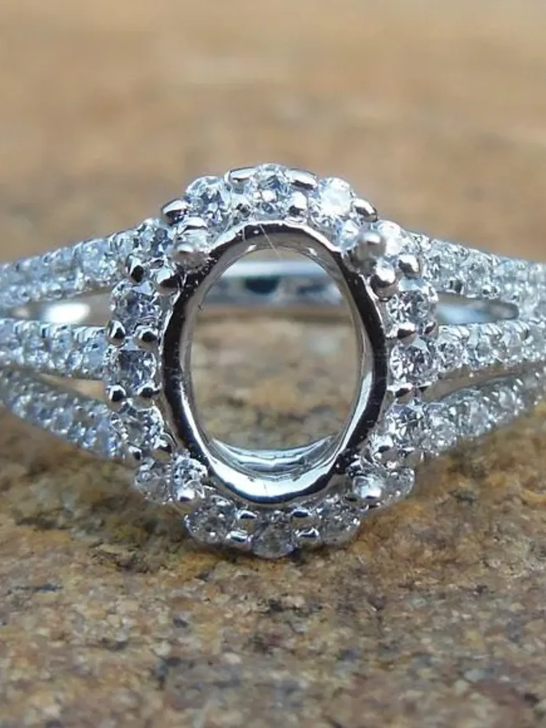 Oval Halo Band, Oval Engagement Ring, 14k Gold Ring with Oval Semi Mount