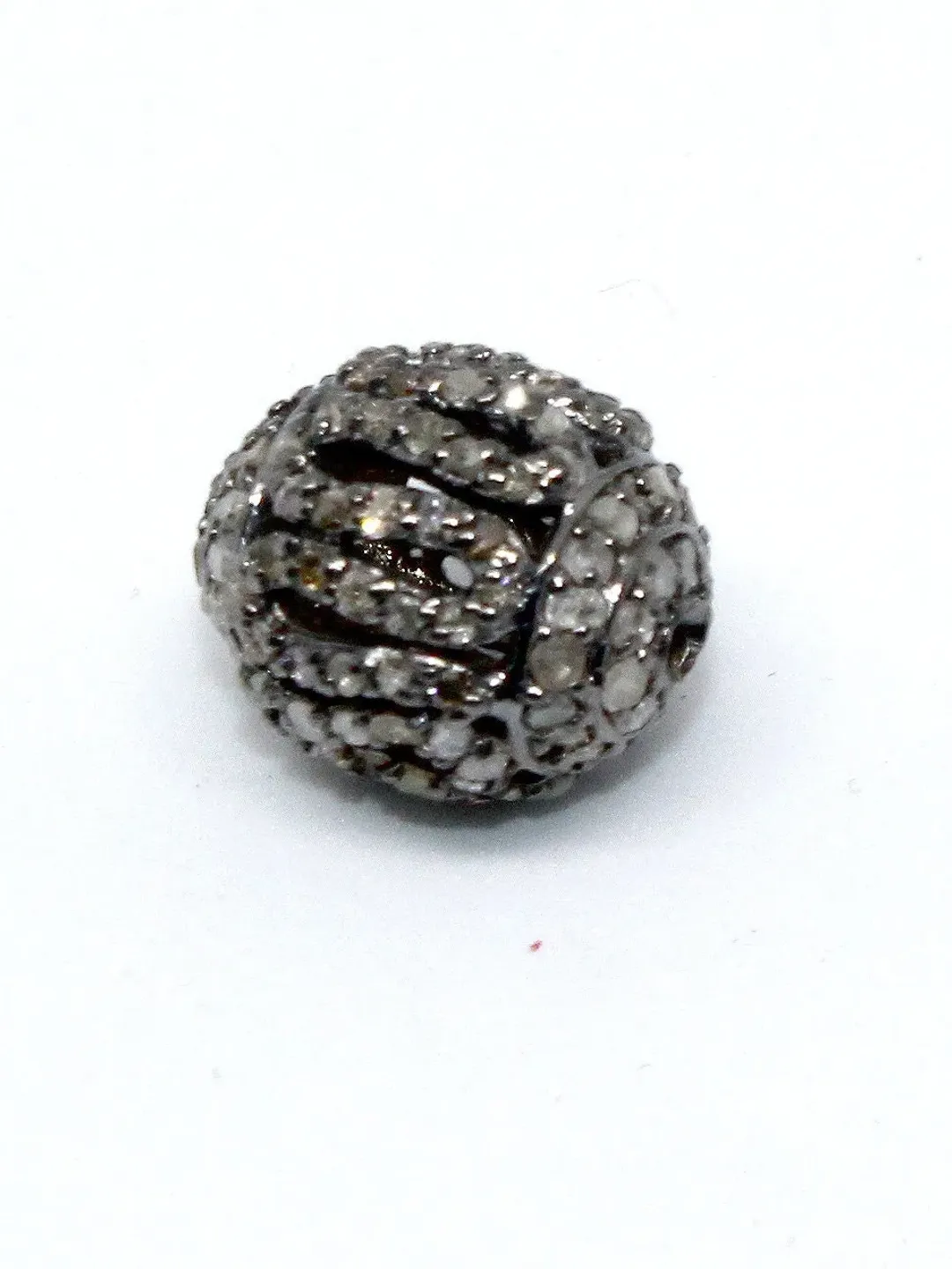Diamond Beads, Micro Pave Beads, Shamballa Beads, Pave Spacer Beads, 10X12MM Oval Beads, 925 Sterling Silver Beads, Oxidized Beads