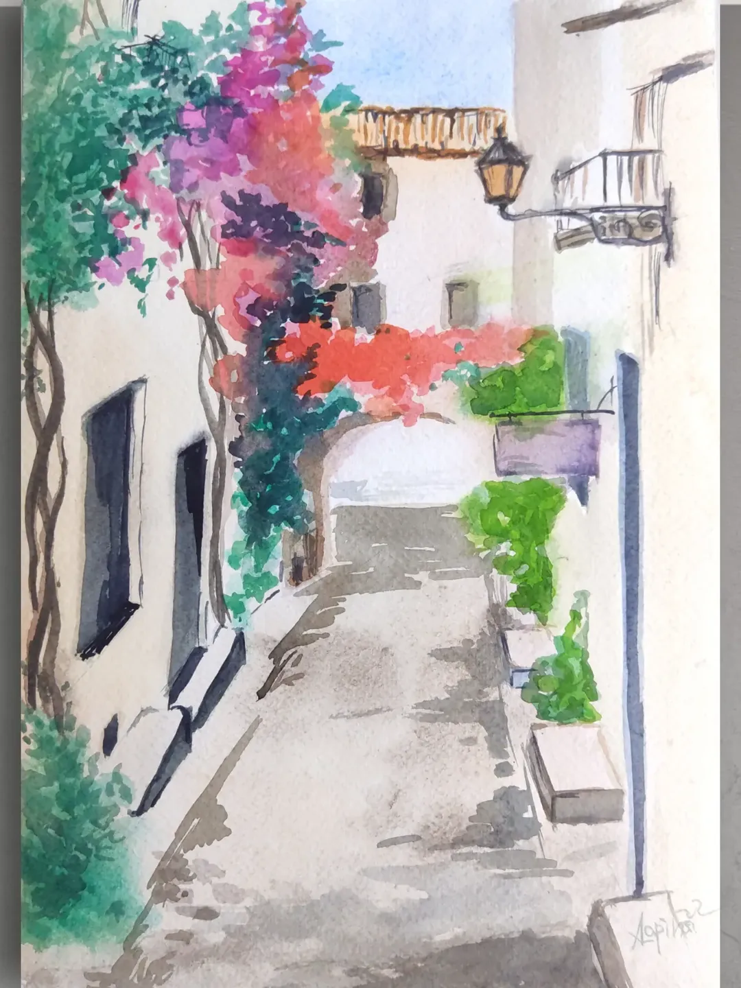 Italian Street Painting Original Watercolor Art landscape Miniature Artwork painting