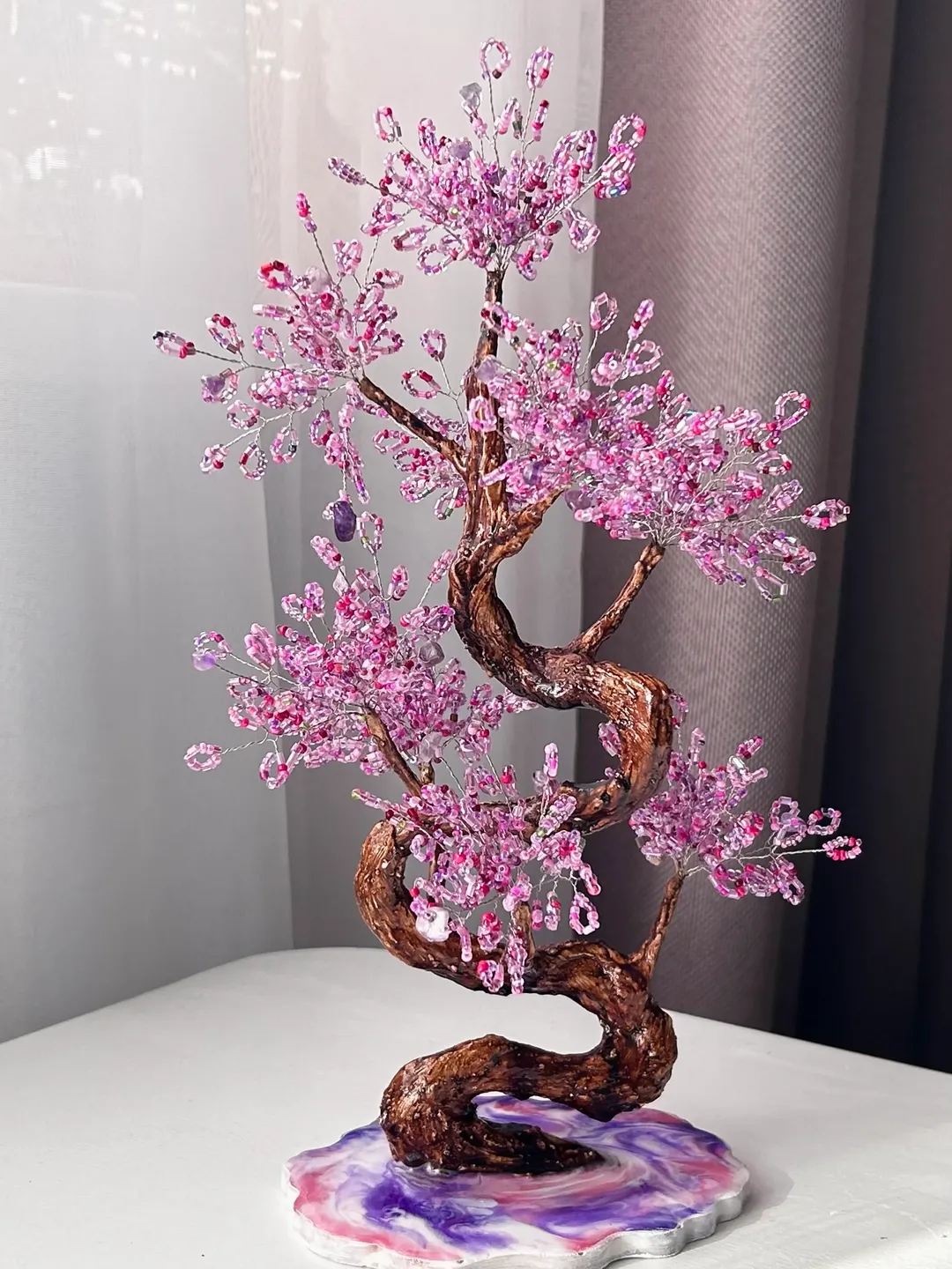 Handmade artificial beaded bonsai tree purple of beads | wire sculpture |  home decoration | exclusive gift idea