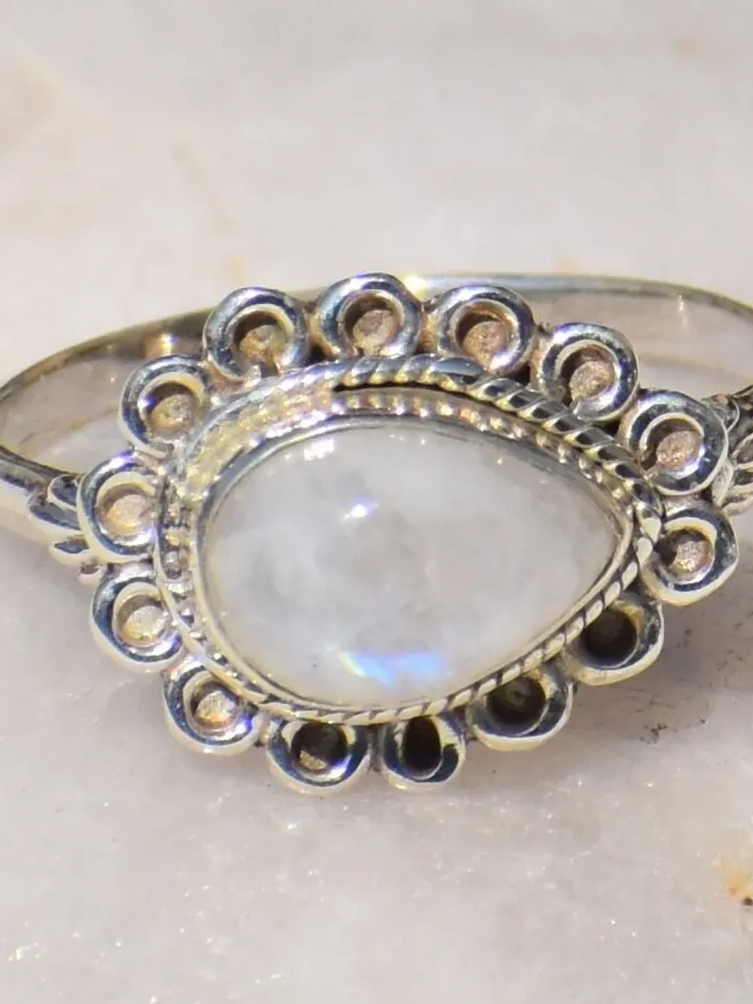 Rainbow Moonstone Ring, Sterling Silver Ring, Handmade Ring, Pear Gemstone, Natural Gemstone, Birthstone Ring, Statement Ring, Ring For Her