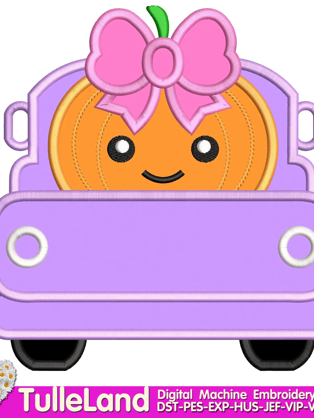 Halloween Pickup Truck with pumpkins  Machine embroidery applique design