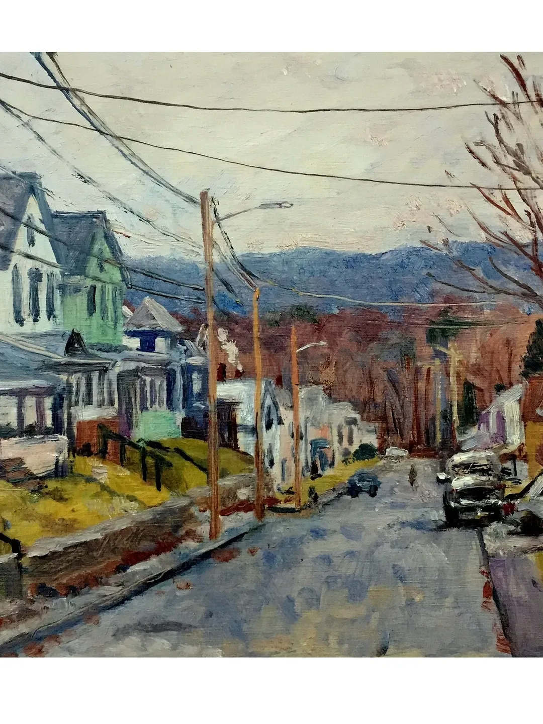 Original Cityscape Painting - North Adams Houses/Winter - 9x13 Oil on Panel, American Realist Landscape, Signed Impressionist Fine Art