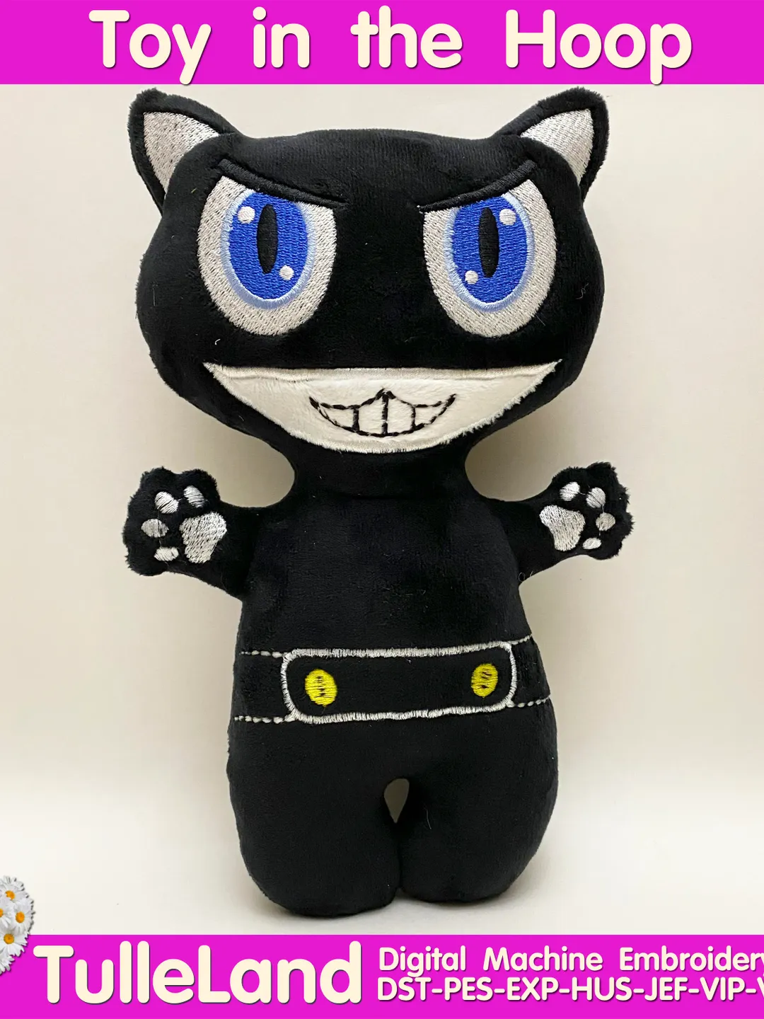 Cat Black Stuffed Toy In The Hoop  ITH Pattern plush Toy digital design for  Machine Embroidery