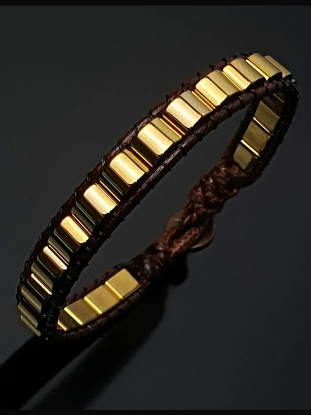 Gold Color Hematite Slim Bracelet, Minimalist Desing Bracelet, Special Gifts for Men, Christmas Gifts, Valentine' Gifts for Men and Women