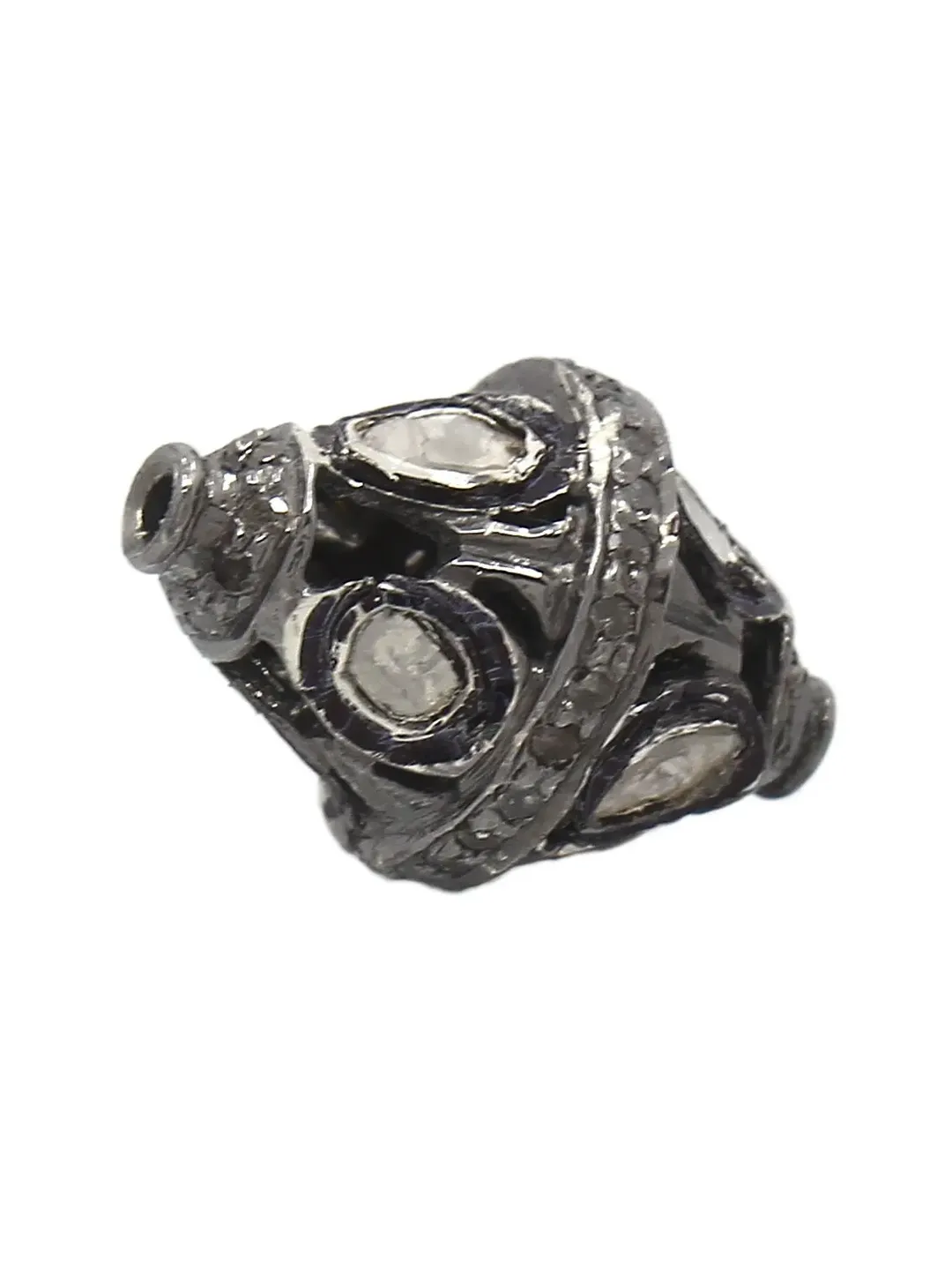 Pave Polki Diamond Beads, 925 Sterling Silver Beads, Polki Beads, Micro Pave Beads, Diamond Beads, 17X11MM Bicone Beads, Spacer Beads