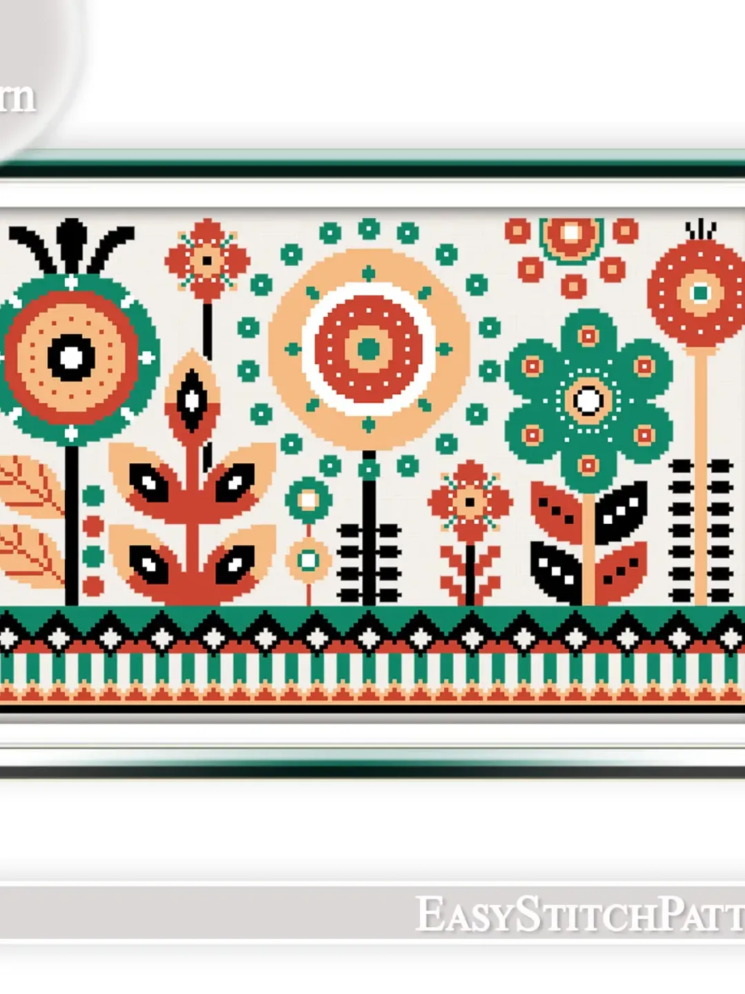 Traditional folk cross stitch pattern. Flowers cross stitch pattern. Boho cross stitch pattern.