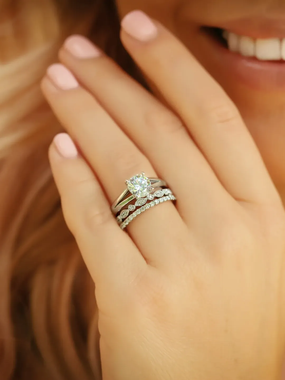 ROUND CUT RING | Round Cut Diamond Ring Band Set | White Diamond Wedding Ring Set | Art Deco Jewelry | Handmade 14k Gold Ring Band Set