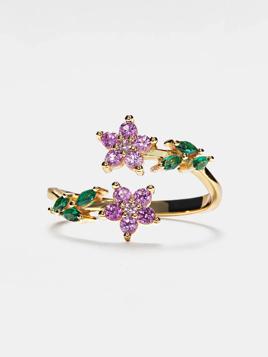 PERIMADE Colorful Flower Cocktail Ring • Purple Crystal Flower Stacking Ring • Sterling Silver Friendship Jewelry • Trendy Best Friend Gift