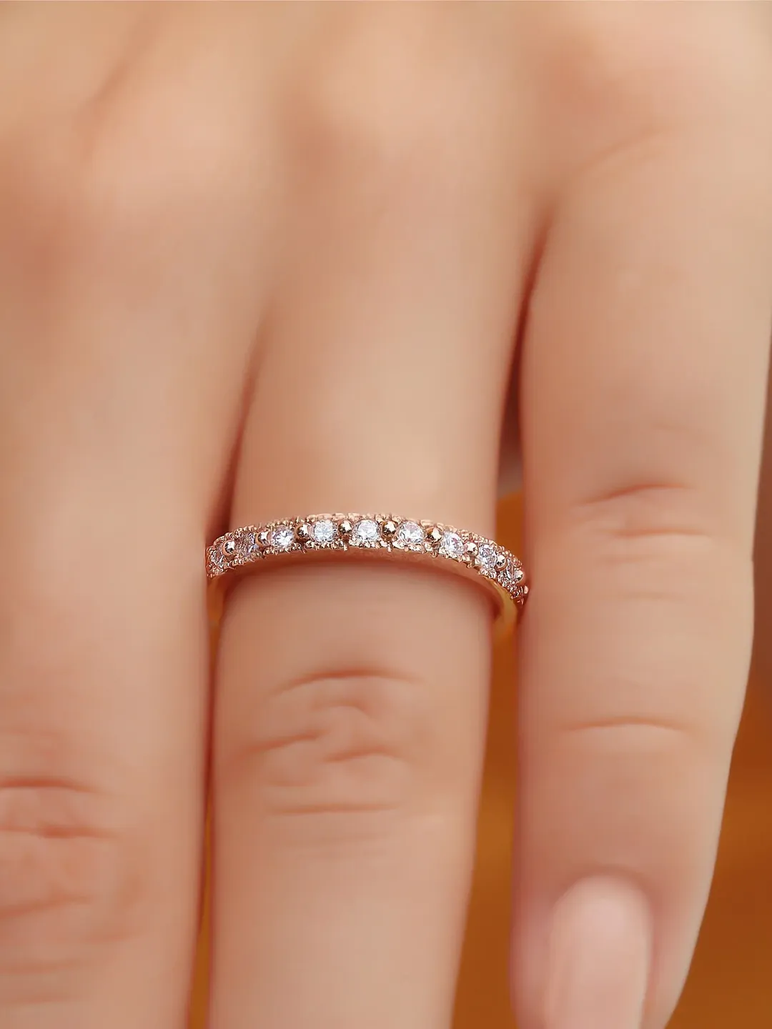 Eternity Band For Women, Moissanite Wedding Band, 14k Rose Gold Eternity Band, Matching Band, Eternity Ring Stackable