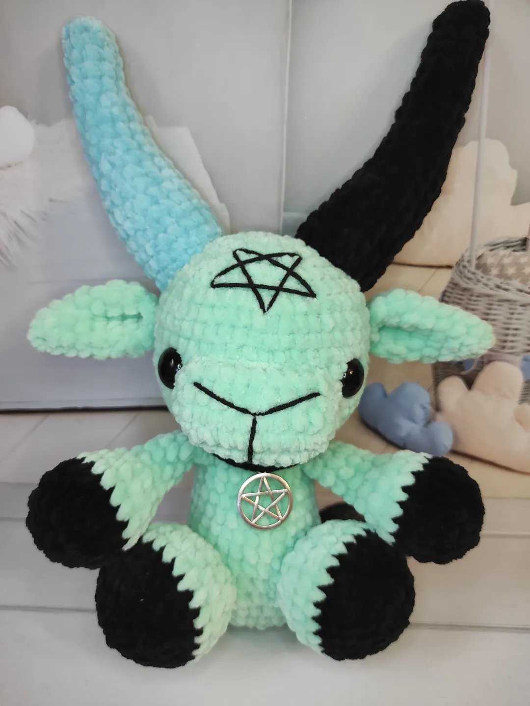 Mint crochet baphomet toy, creepy toy, plush baphomet
