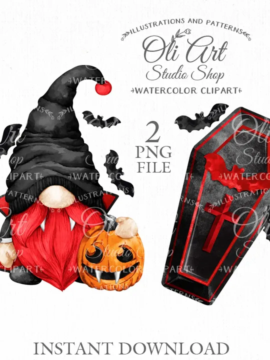 Halloween Digital Clipart. Dracula gnome. Vampire, undead, vampire bat. Design Digital Download. OliArtStudioShop
