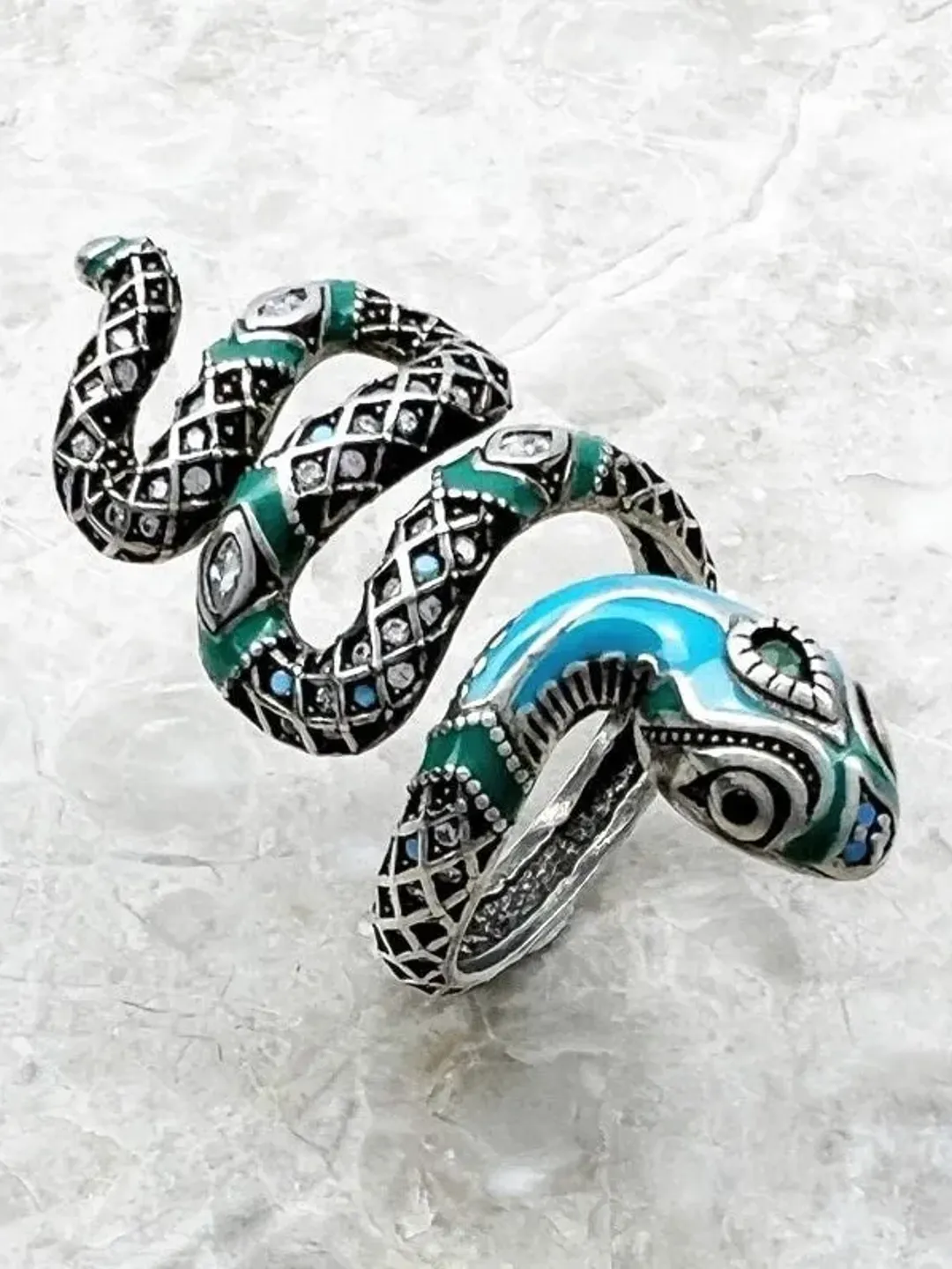 Snake Ring, Turquoise Snake Ring, Silver Snake Ring, Spiral Snake Ring, Wraparound Snake Ring, Wrap Snake Ring, Bohemian Snake Ring, Boho