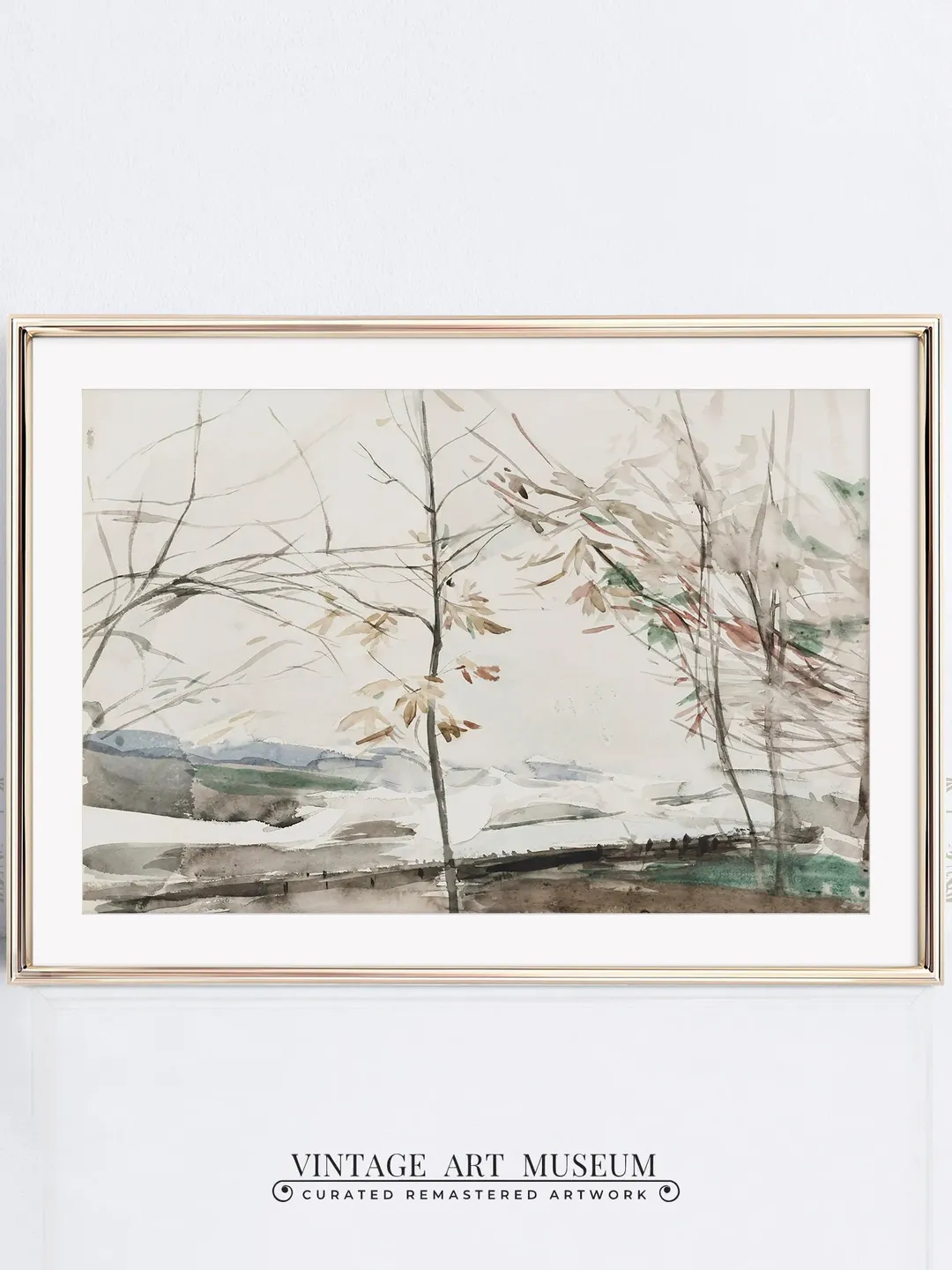 Vintage Wall Art Print, Landscape Watercolor Painting, Large Minimalist Printable Decor Digital Downloadable | 169