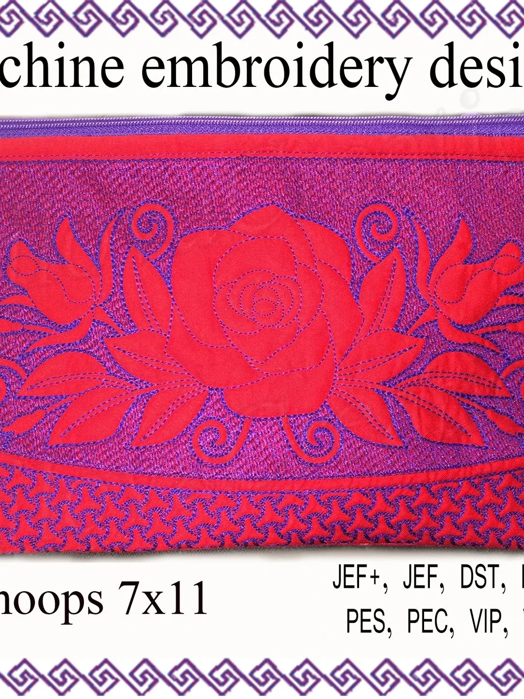 In the hoop zipper bag Embroidery designs Rose cosmetic bag ITH embroidery projects for 7x11 hoop