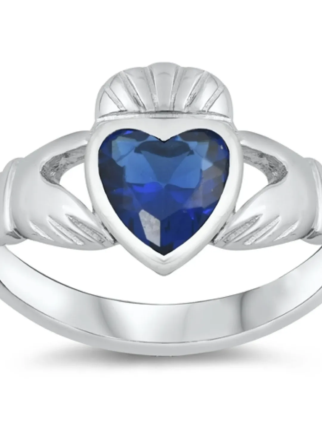 Sterling Silver Claddagh Heart Promise Ring, Sapphire CZ 925 Sterling Silver Traditional Claddagh Celtic Ring, Irish Wedding Ring