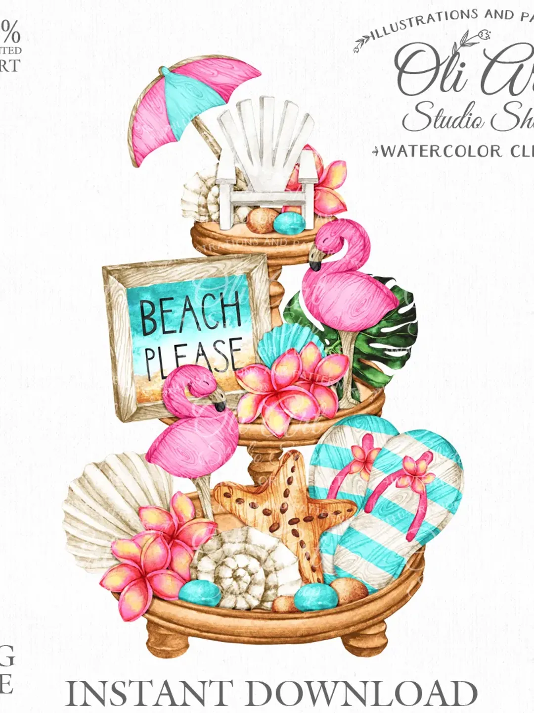 Summer tiered tray design. Beach. Png File, Hand Drawn graphics. Digital Download. OliArtStudioShop
