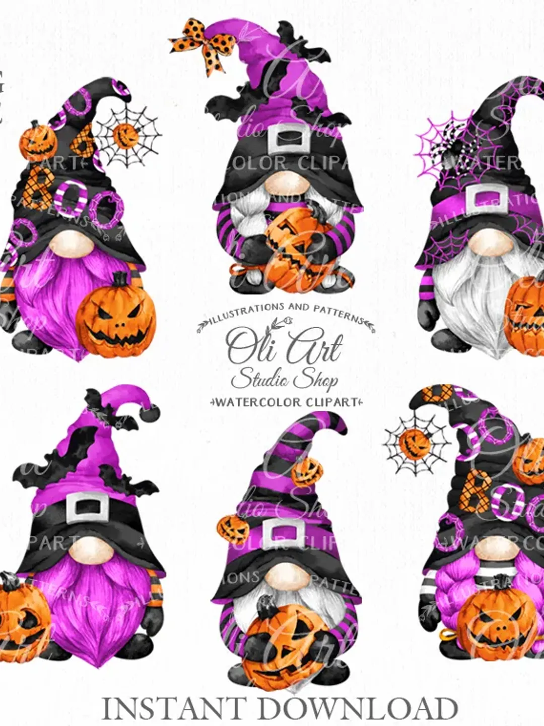 Gnome Halloween Digital Clipart, Halloween Pumpkin, Cute Characters. Sublimation Png, Design Digital Download. OliArtStu