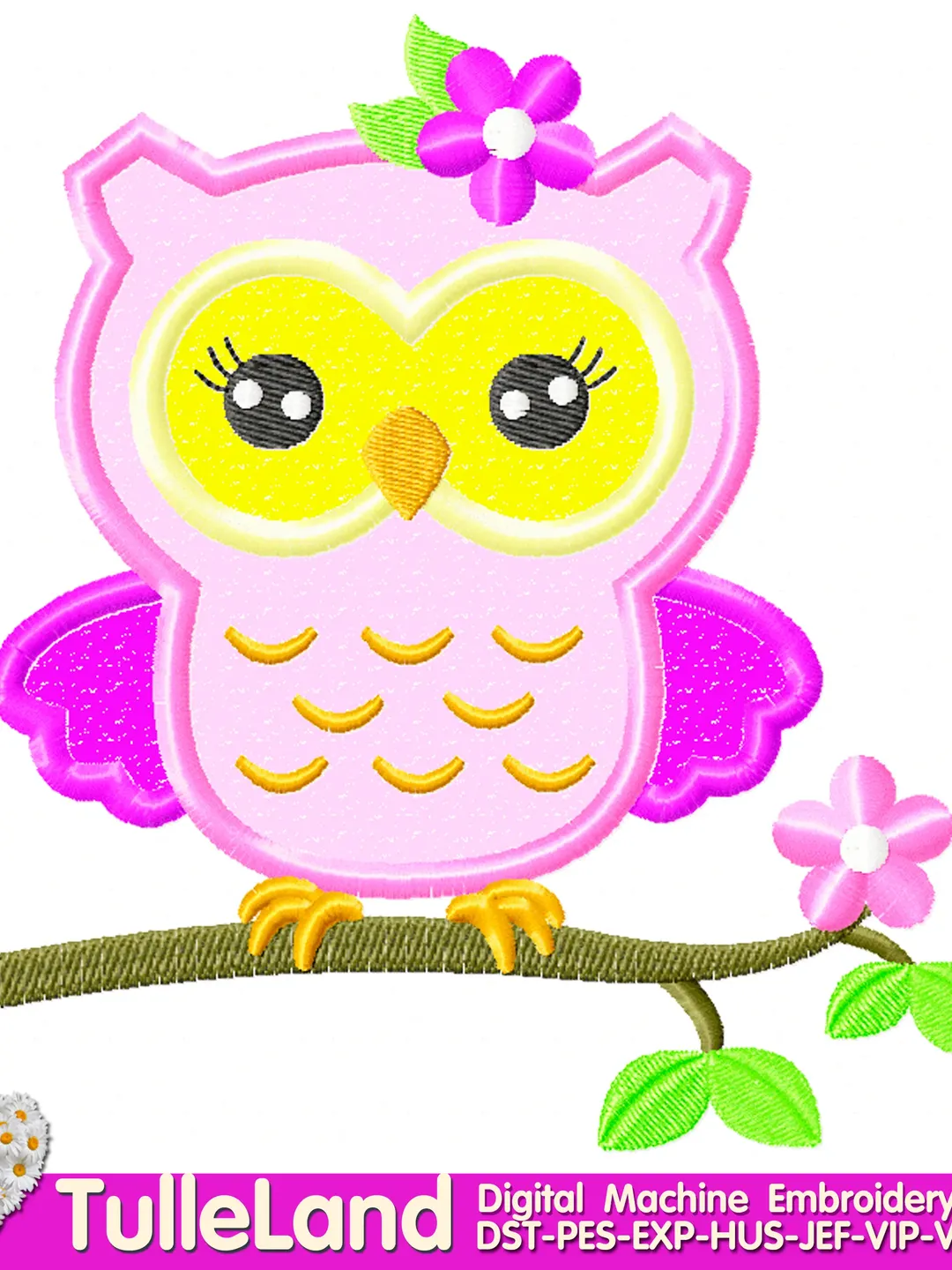 Owl Birthday for girl Design Applique for Machine Embroidery