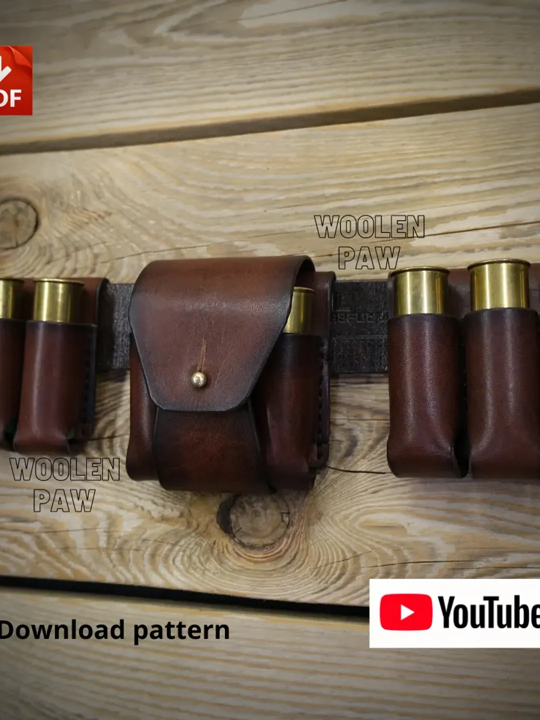 PDF download template to make a Leather Bandolier for 3 rounds of 16 or 12 gauge! OTH9