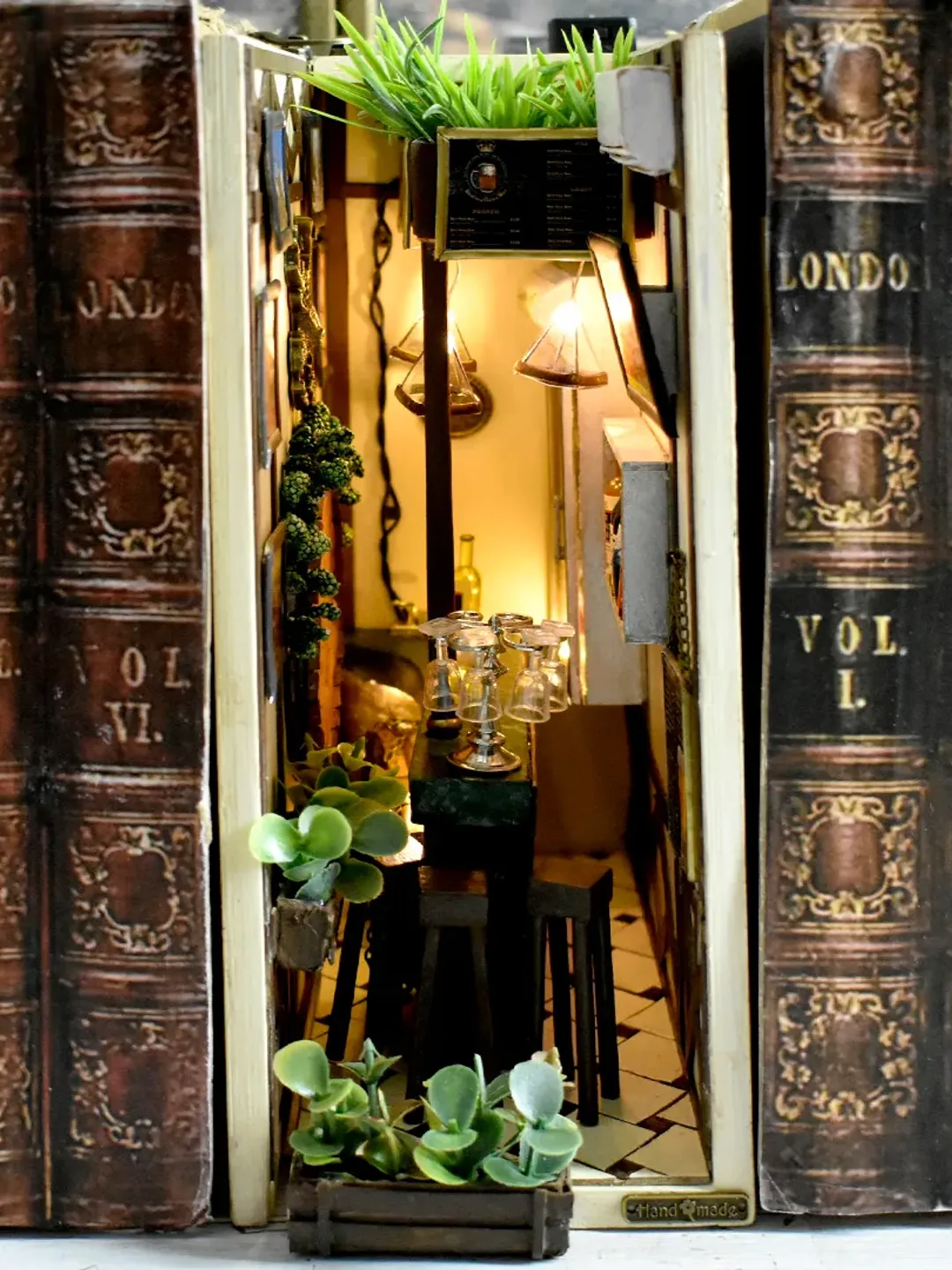 Book nook BEER BAR Miniature on a bookshelf insert between books with lighting