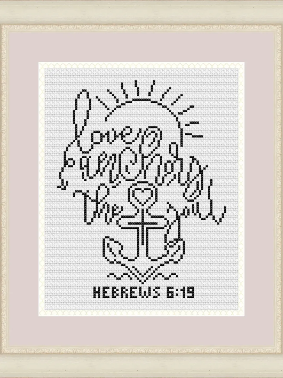 Hebrews 6:19 Bible verse cross stitch pattern 