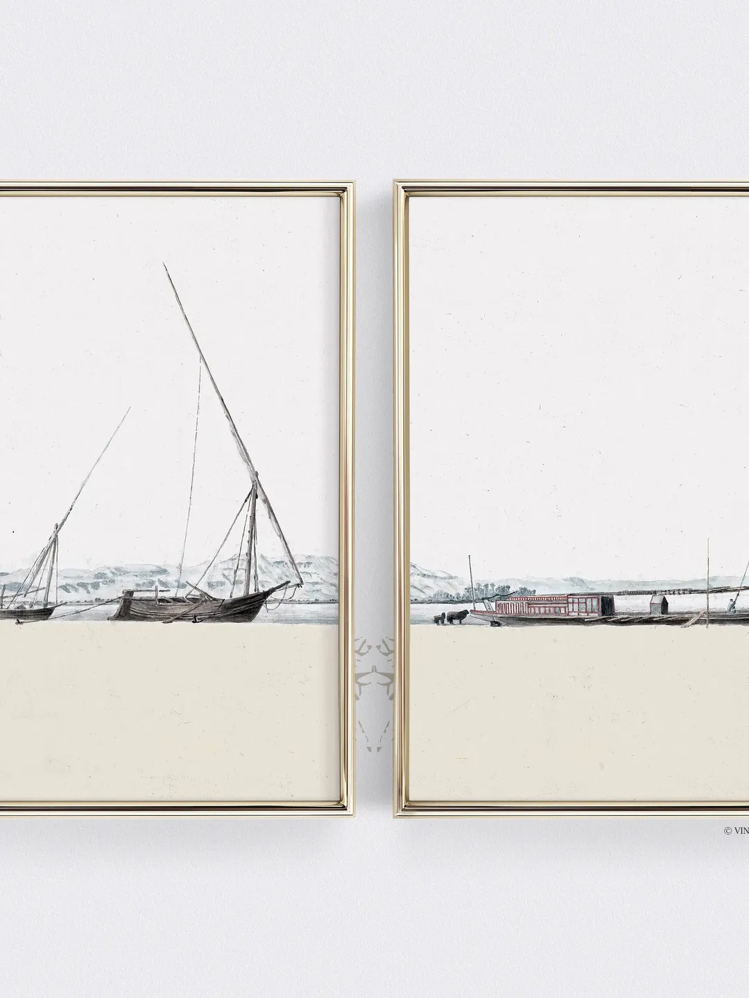 Vintage Diptych Coastal Set of 2 Prints, Muted Watercolor Painting, Printable Wall Art, Downloadable Minimalist | 71