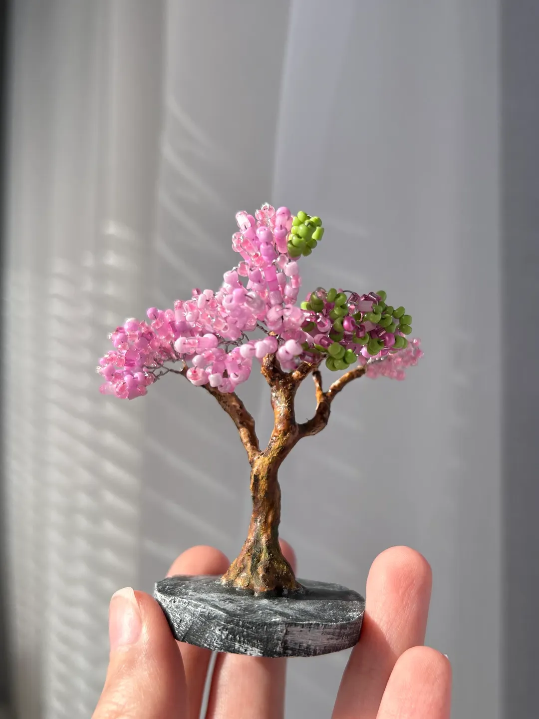 Handmade miniature artificial beaded bonsai tree pink cherry blossom