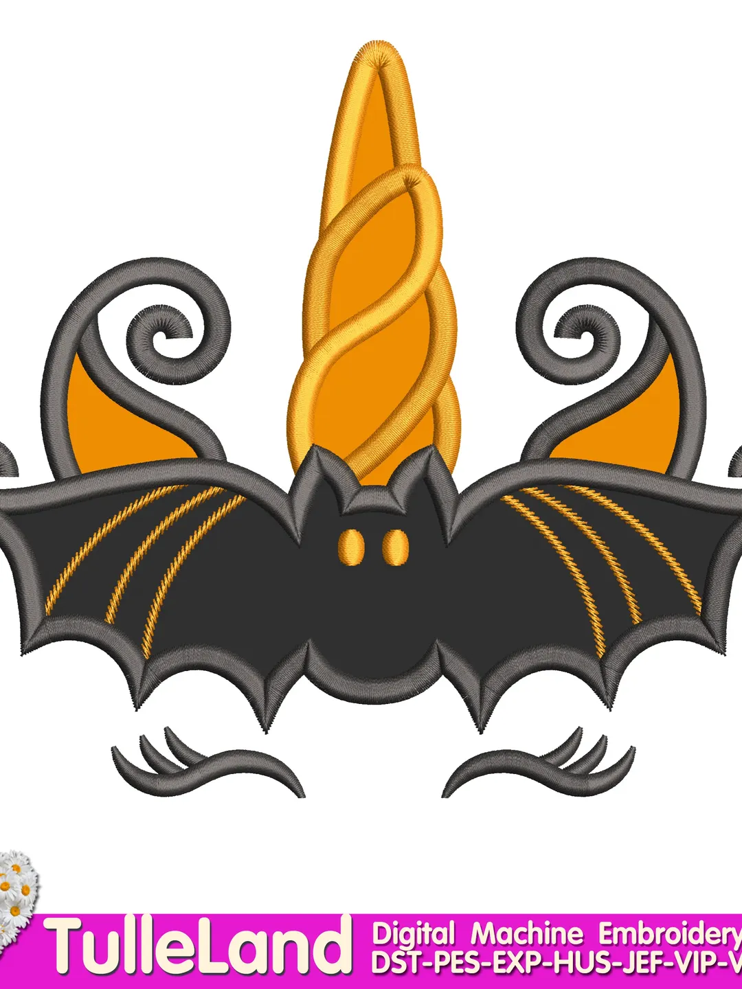 Halloween Unicorn Bat Machine embroidery applique design