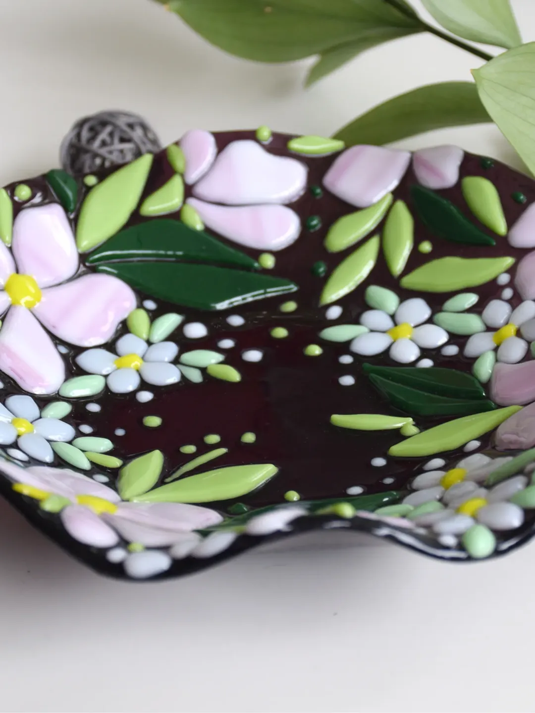 Fused glass plate with forget-me-nots - Fused glass art - Dessert plates with flowers