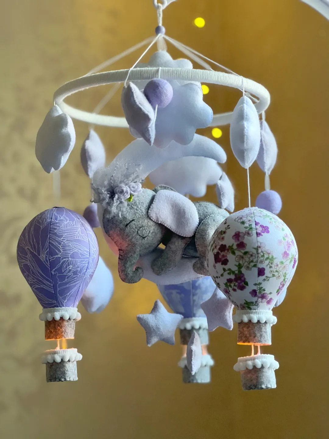 Elephant crib mobile, musical felt mobile, hot air balloon mobile,baby girl mobile