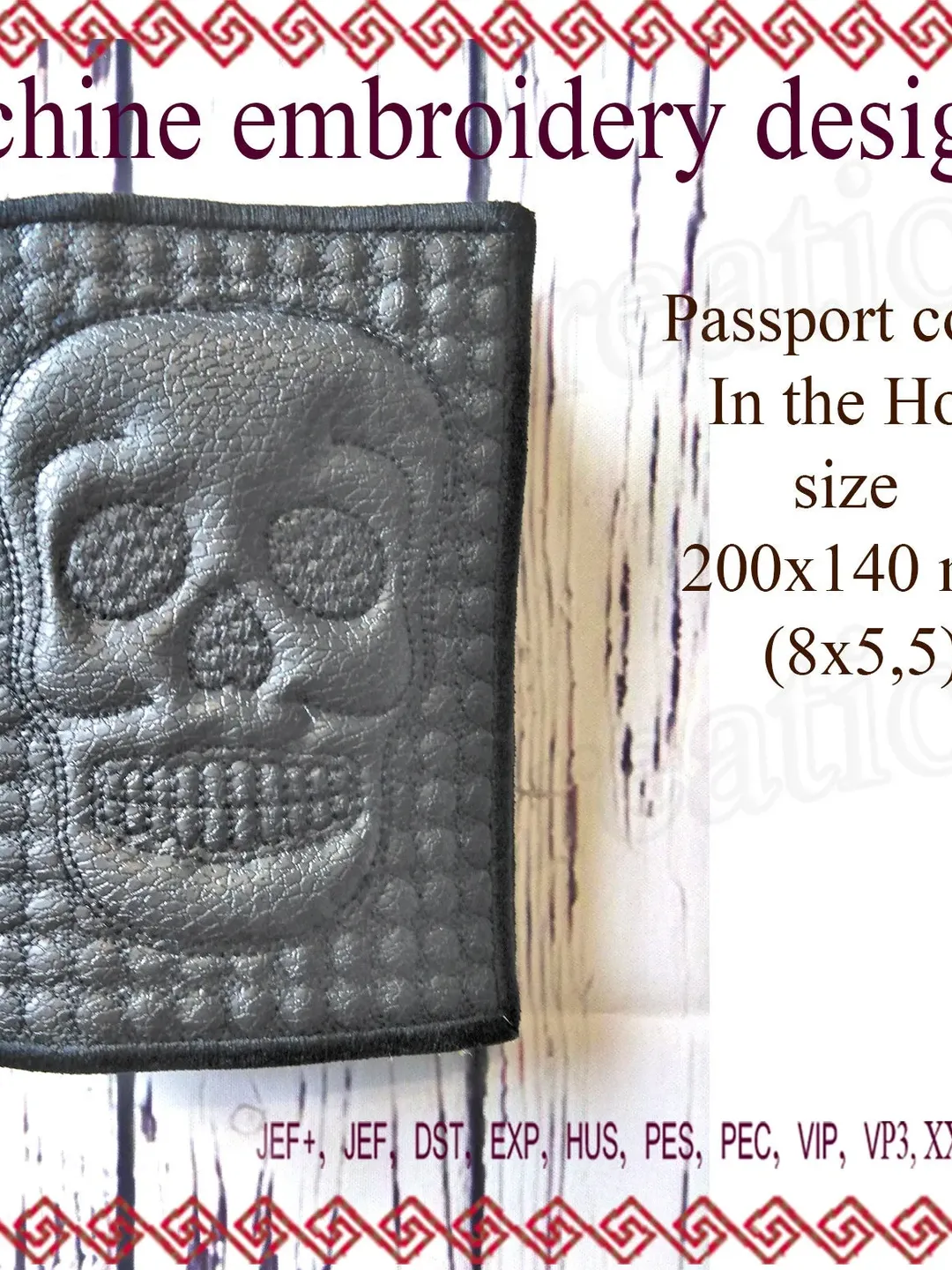 Passport cover embroidery designs In the Hoop trapunto skull Machine embroidery case ITH wedding embroidery File Instant Download.