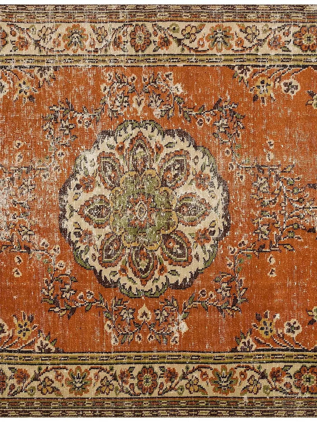 Vintage Turkish Orange Rug - Hand-Woven Distinctive - 5.9ft x 9.7ft ...