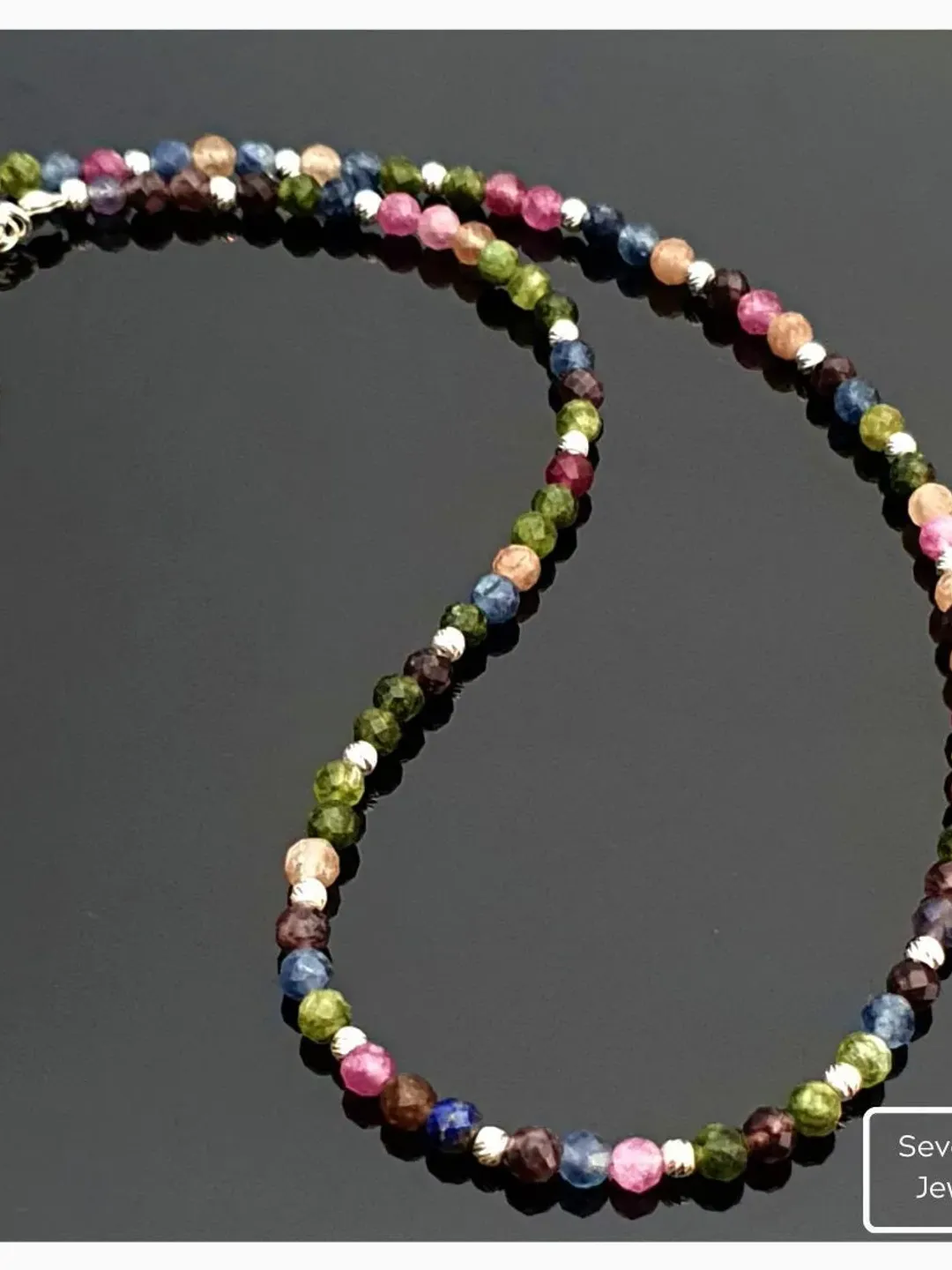 Tri-Color Tourmaline Necklace, 925 Sterling Silver Jewellery, Summer Accessory, Gemstone Necklace, Multicolor Gemstone, Gifts for Women, Mom