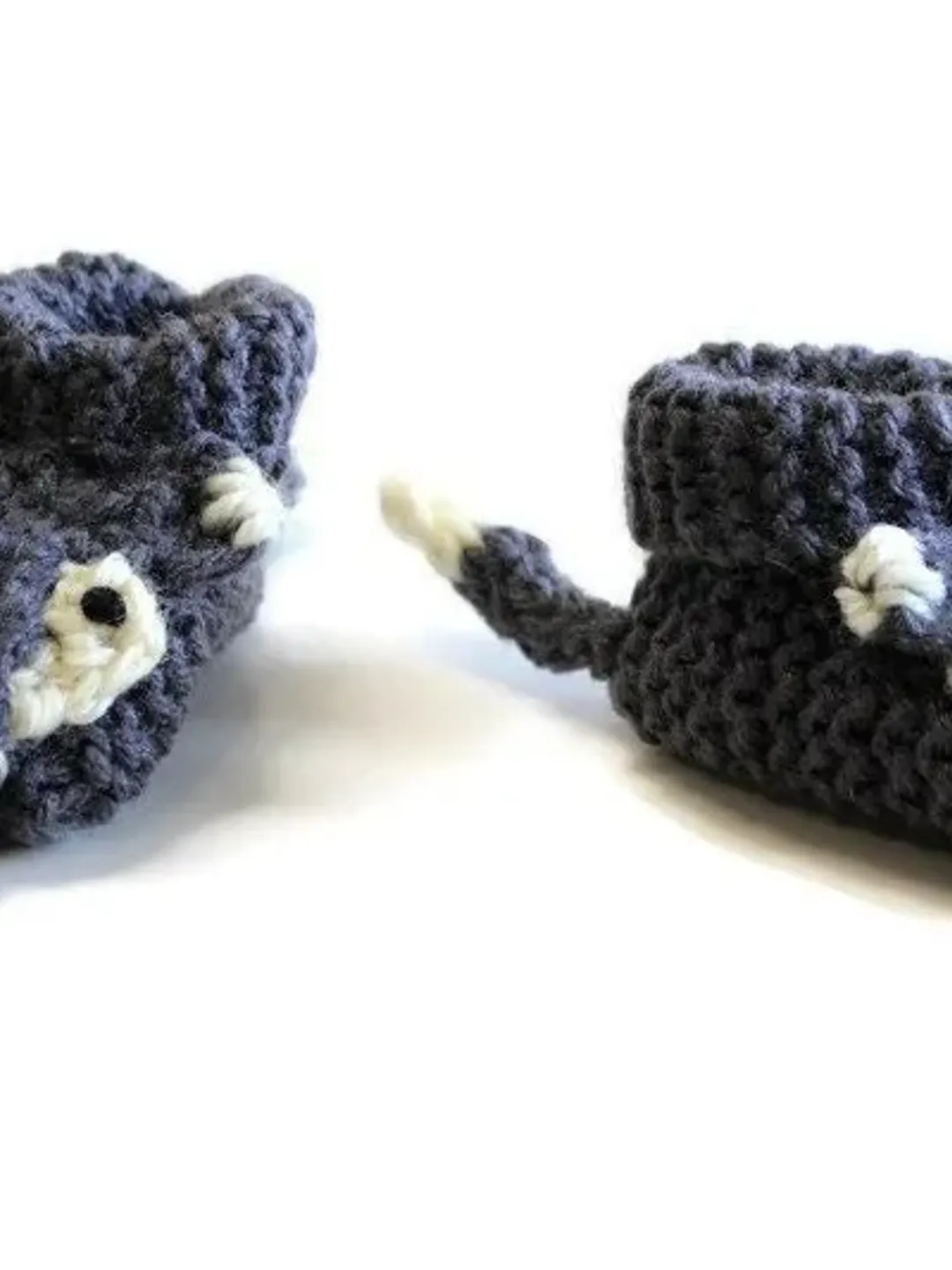 Knit Gray Fox Baby Shoes with Faces and Tail, Great Stocking Stuffers for Baby's First Christmas, Baby Socks, Woodland Baby Shower Gift Idea