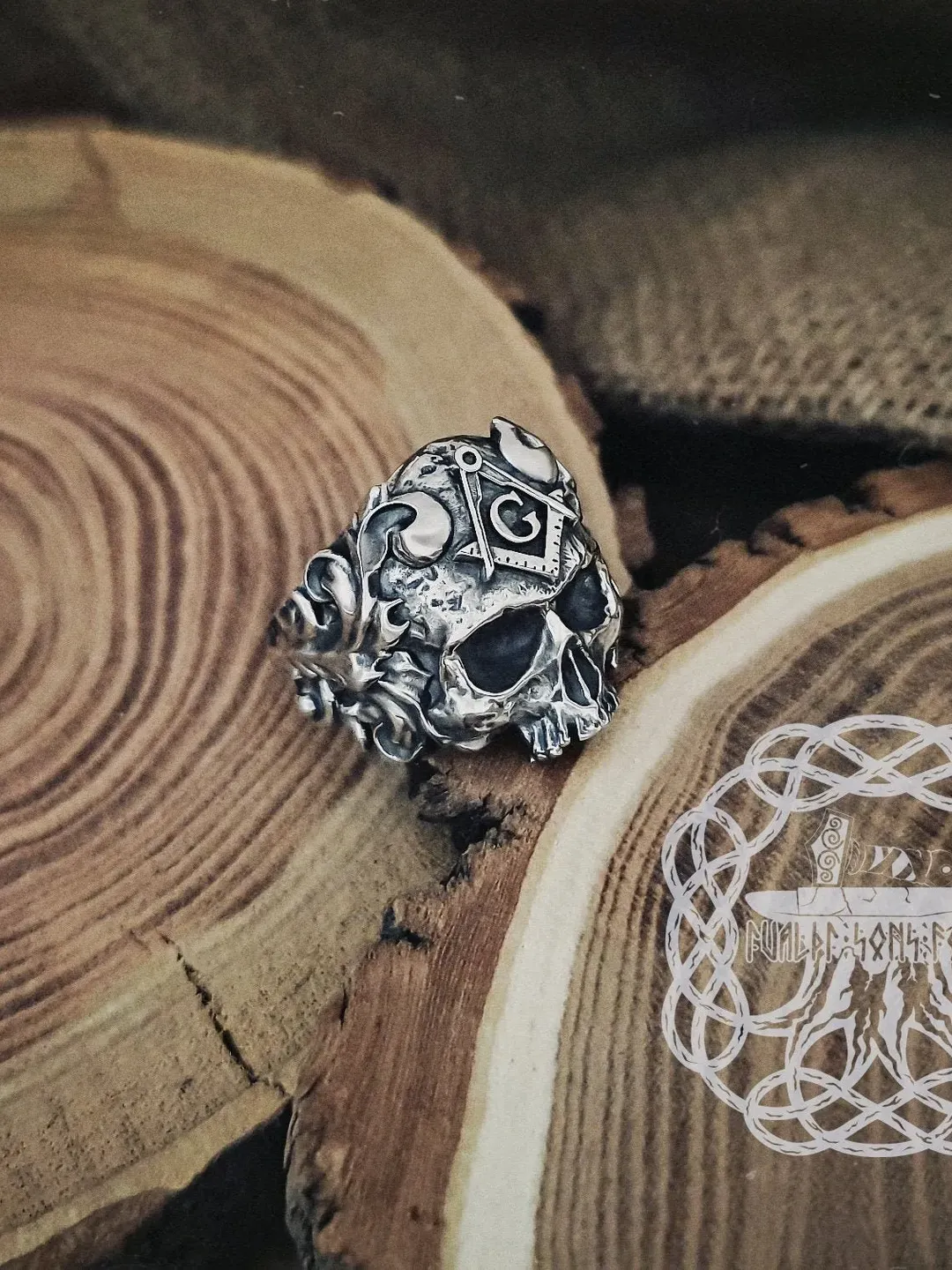 Masonic Skull Ring, Freemason ring, Masonic Ring, Sterling Silver Ring, Biker Ring, Skull Jewelry